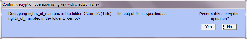confirmation of decryption operation