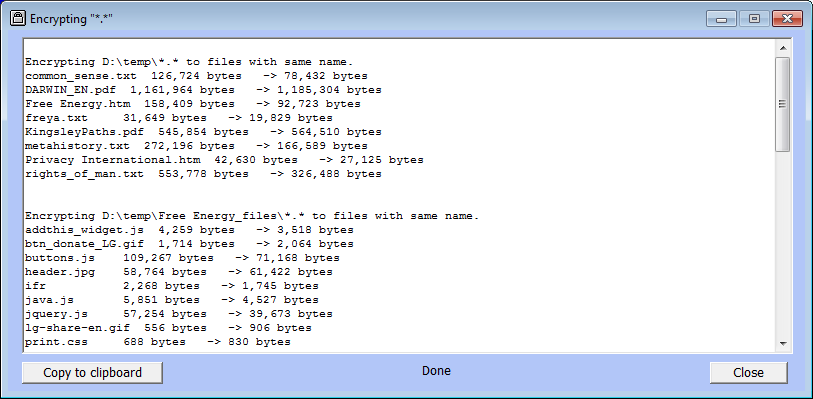 Report after encrypting files