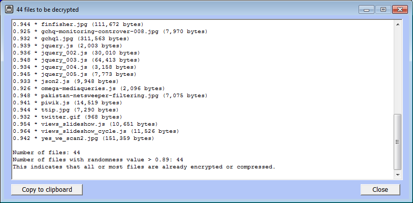 Listing of files to be decrypted