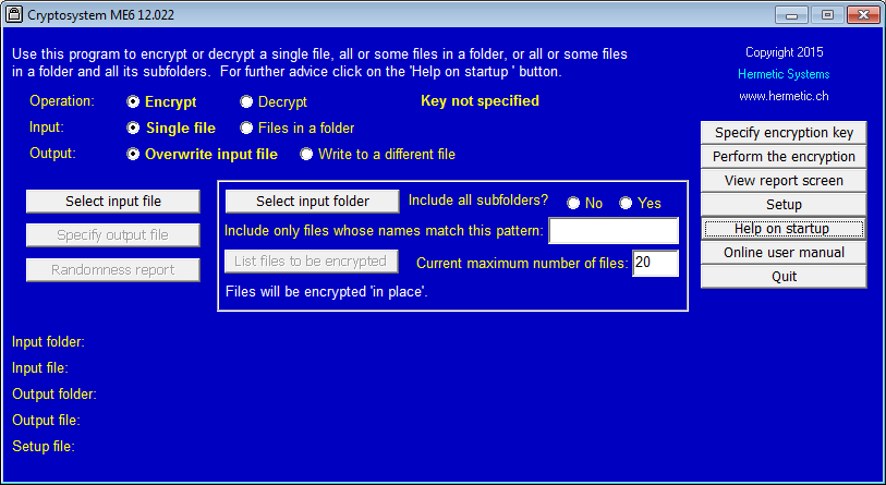 Cryptosystem ME6 initial startup screen